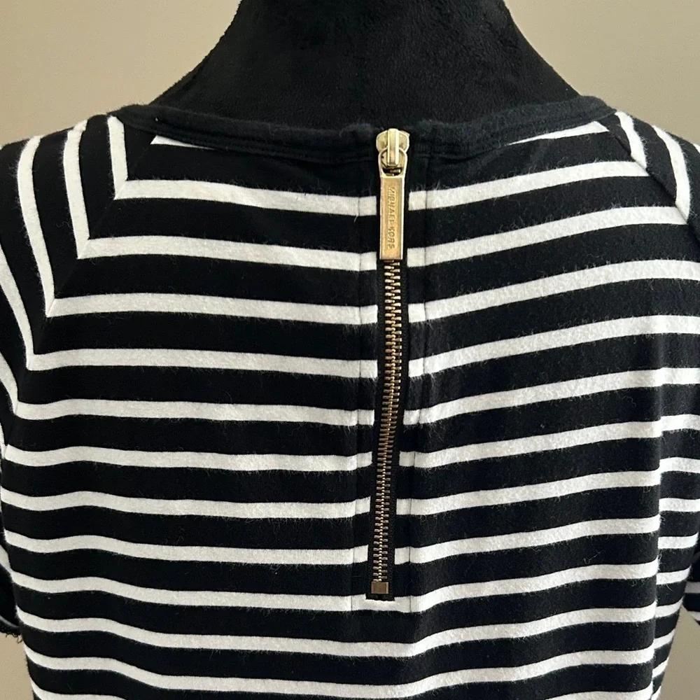 Michael Kors Crew Neck Short Sleeve Stripe Tunic Dress Black White M